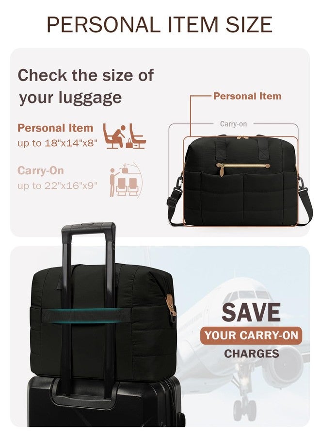 Tuwubi Travel Duffel Bag, Puffer Gym Bag for Women Lightweight Weekender Overnight Bags, Carry On Tote For Spirit Airlines Personal Item Bags with Toiletry Pouch（Black, M) - Image 4
